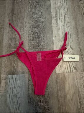 Montce Hot Pink Ribbed Tie-Side Bikini Bottom small